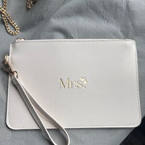 Mrs. Sleek and Skinny White Clutch with Gold Details